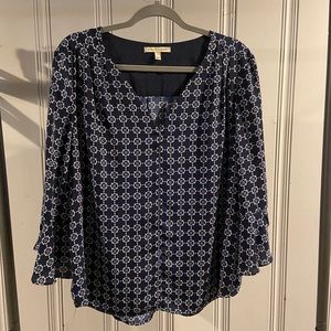 41 Hawthorn blue blouse, 3/4 sleeve, Large